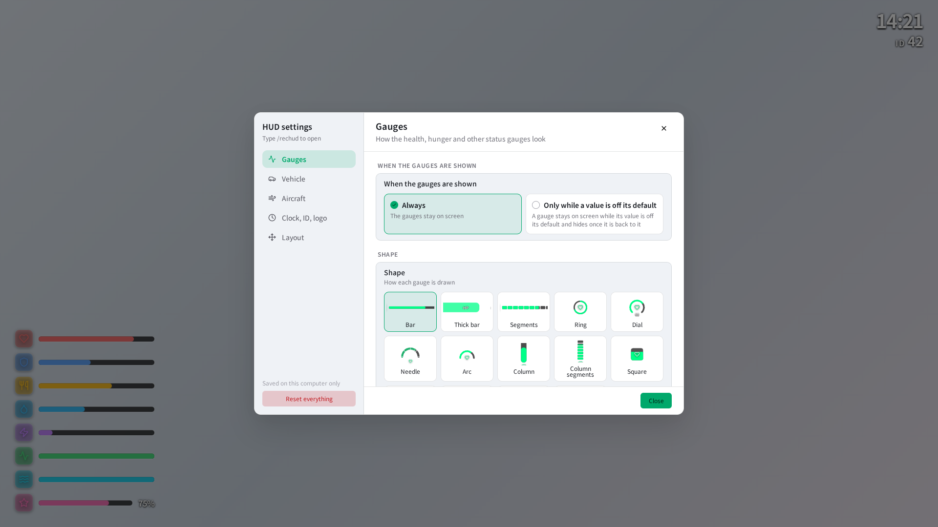 HUD display settings