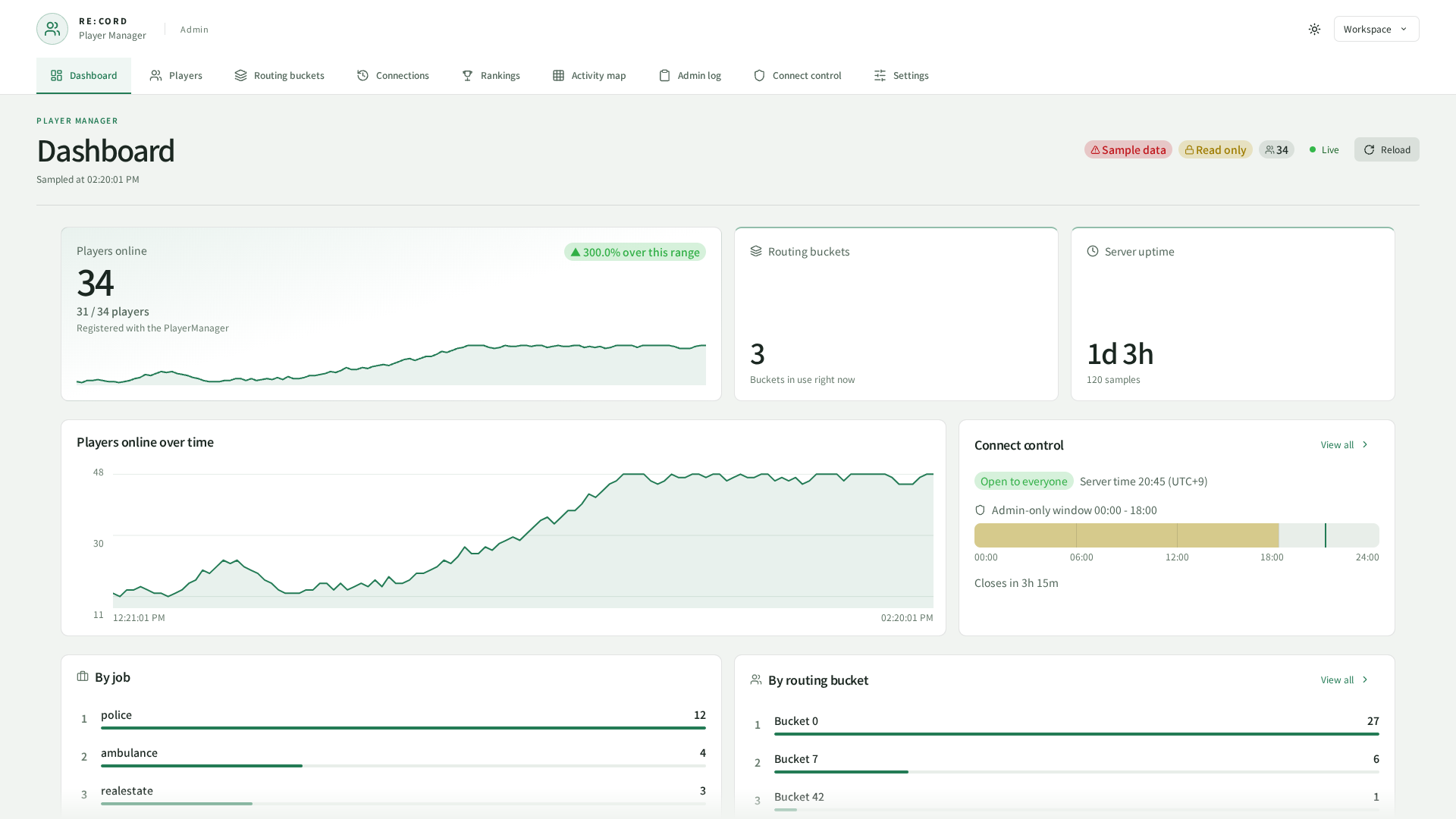 REC_PlayerManager dashboard in light mode